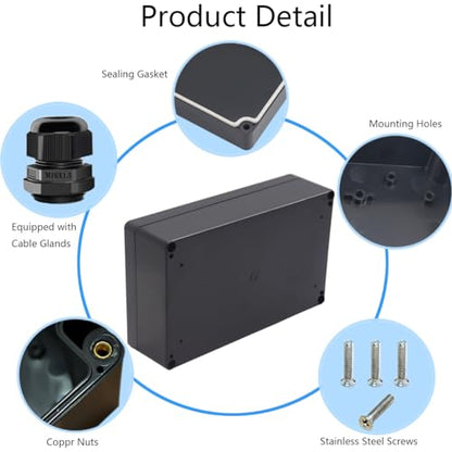 Junction Box IP65 Waterproof ABS Plastic Electrical Project Case Power Junction Boxes, Project Box with Fixed Ear Black 7.87x4.72x2.2 inch (200 x 120 x56 mm) - color: Fixed Ear Design, size: 7.87"x4.72"x2.2"