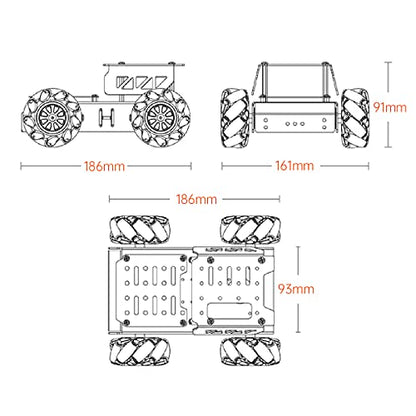 Mecanum Wheel Chassis Car Kit with TT Motor, Aluminum Alloy Frame, Smart Car Kit for DIY Education Robot