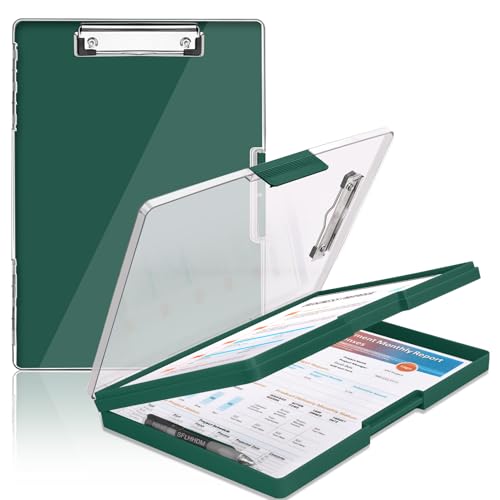 SFLHHDM Clipboard with Storage,Heavy Duty Clip Boards 8.5x11 with 2 Storage Case,Clear Visible Panel Storage Clipboards,Side Opening Nursing Clipboard Folder for Office Supplies-Emerald - color: Emerald