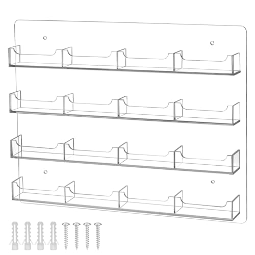 QWORK Acrylic Business Card Holder Wall Mount – 16 Pockets, Clear Sticker Display Rack Versatile Organizer Sticker Display Stand for Home, Office, Library, and Classroom