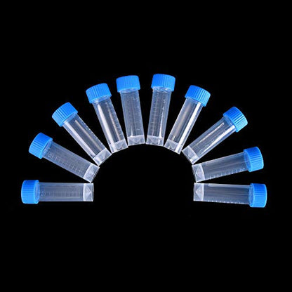 36PCS Cryo Tubes 5ml, Plastic Small vials with Screw caps Sample Tubes,PP Material ，with Silica Gel Gasket，Free from DNase, RNase, Human DNA - size: 5ml 36PCS