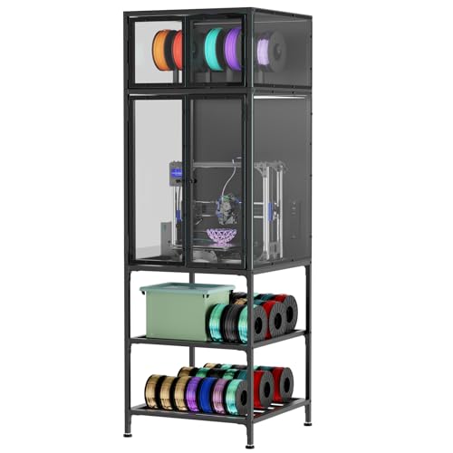 KEIKI 3D Printer Cabinet with Filament Storage Rack and Holder, Heavy Duty Acrylic Enclosure Featuring Noise Reducing Dust Proof Design, T-Bar Organizer Workbench for Studio Office, Black - color: Black Cabinet