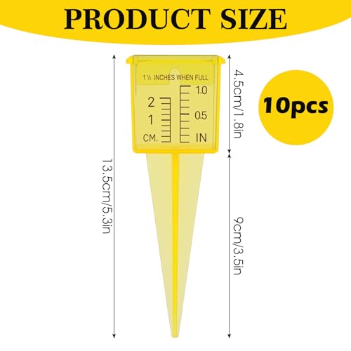 10 Pack Rain Gauges, 1.5" Rain/Sprinkler Gauge for Lawn with Wide Mouth, Accurate Outdoor Rain Gauges Measuring Tool for Yard Garden Deco (Yellow)