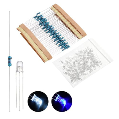 MECCANIXITY 100pcs 5mm LED Diode Lights, Blue White Common Cathode DC 3-12V - color: Blue White, size: 5mm