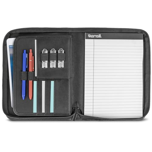 Samsill Professional Padfolio, Faux Leather Junior Portfolio with Zipper, 10.1 Inch Tablet Sleeve, with 7 x 10 Inch Notepad, Black - size: Junior - 7 x 10 inches, style: Zipper Padfolio