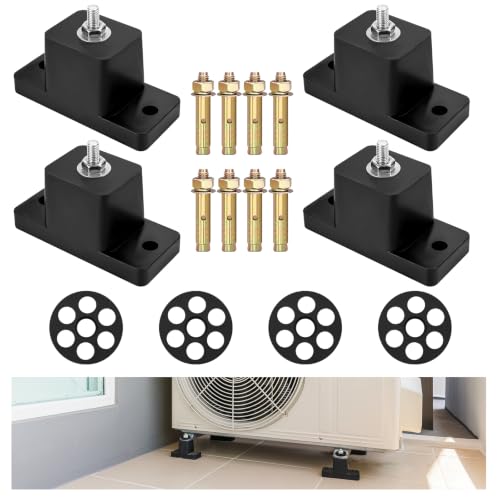 Cenipar 4 Pack Heavy Duty Anti-Vibration Rubber Isolator Mounting Brackets with 8 Expansion Screws – Shock Absorbing Pads for Mini Split AC, Air Conditioner Condenser, Air Compressor Feet