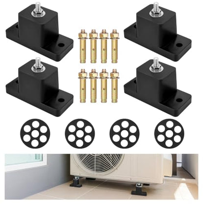 Cenipar 4 Pack Heavy Duty Anti-Vibration Rubber Isolator Mounting Brackets with 8 Expansion Screws – Shock Absorbing Pads for Mini Split AC, Air Conditioner Condenser, Air Compressor Feet
