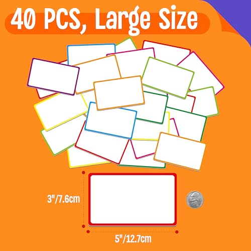 Magnetic Colorful Labels, 40 PCS Dry Erase Reusable Neon Name Tag Stickers Frame in 8 Colors for Whiteboards Locker Fridge School Office Home (Each Measures 3" x 5") - color: Colorful, size: 3" x 5"