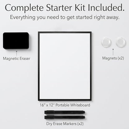 Magnetic Dry Erase Board 12 x 16 Inch with Foldable Stand, 2 Markers & Magnetic Eraser, Portable Black Whiteboard for Wall Mount or Tabletop Use - style: Black Stand