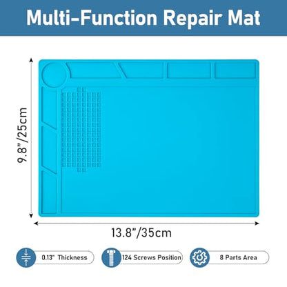 XOOL Heat Resistant Soldering Mat - Blue Magnetic Silicone Work Mat with Scale Ruler and Screw Position, Silicone Soldering Repair Mat for Soldering, Phone, Laptop, Tablet, Watch Repair(13.8''×9.8'') - color: Blue-small