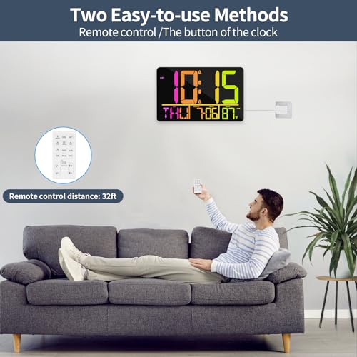 PERSUPER 13" Digital Wall Clock Large Display with Remote, Temp & Timer - style: RGB