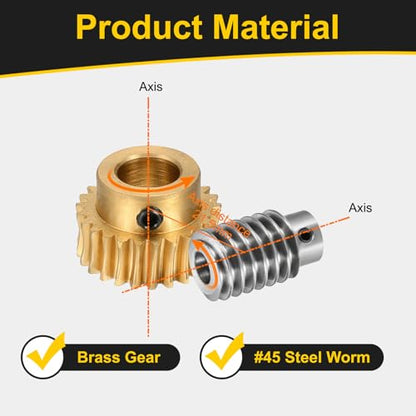 uxcell Worm Gear Set Right Rotation 25T 1 Module 25:1 Reduction Rate - size: Gear-12mm, Worm-5mm Bore, style: 1M-25T