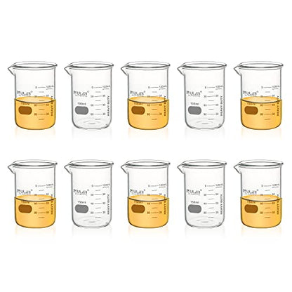 ULAB Heavy Duty Glass Beakers, 10pcs of Vol.150ml(5.07oz), Borosilicate 3.3 Glass, Thick Wall Beakers, with Double Scale, Superior Durability & Chemical Resistance, UBG1053 - style: 10pcs of Vol.150ml