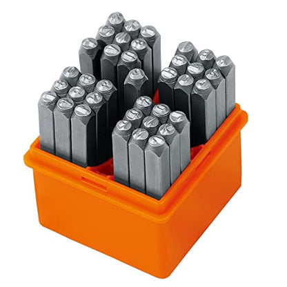 HORUSDY 37-Piece Number and Letter Stamp Set 1/8 (3mm) (A-Z & 0-9 + Love) Punch Perfect for Imprinting Metal Stamping kit, Plastic, Wood, Leather. - color: (1/8”) 3mm