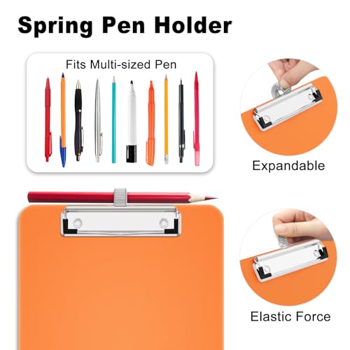 Hongri A5 Clipboard with Storage, Metal Retractable Pen Holder, Orange - color: Orange