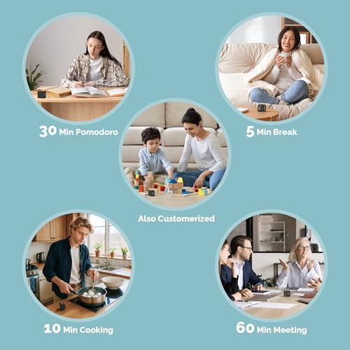 KADAMS Pomodoro Timer – Visual Cube with 5/10/30/60 Min Presets, LED Countdown Ring & Count Up Mode, Silent Flip Productivity Timer for Study, Classroom, Office, Cooking - color: Black 5-10-30-60 Min
