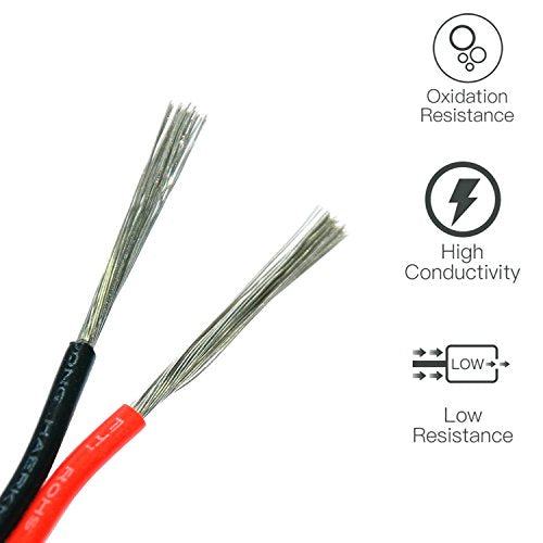 TUOFENG 18 AWG 2-Conductor Tinned Copper PVC Wire, Red/Black, 66 ft - size: 18 AWG PVC 2-Conductor Wire 66ft