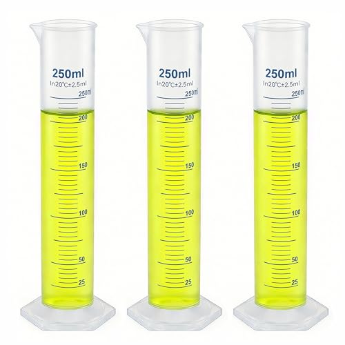 3pcs 250ml Plastic Graduated Cylinders, Lab Chemistry Measuring Cylinders Set - Durable Class A Polymer, Clear Graduations, 2-Sided Marking with Spout for Home Experiment Science Biology Project - size: 250ml - 3pcs