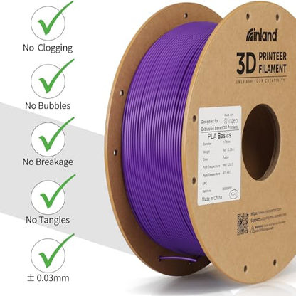 Inland PLA Basics Filament 1.75mm, 1kg Spool – Dimensional Accuracy ±0.02mm, Neatly Wound, Fits Most FDM 3D Printers (Purple, 1 Pack) - color: 1kg Purple