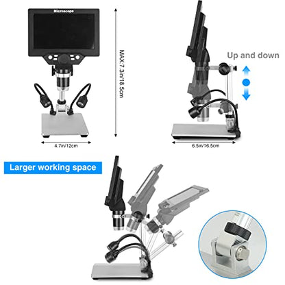 Koolertron 7" 12MP Digital Microscope, 1200X Magnification, 1080P USB Camera, 32GB TF Card, PC View, Rechargeable, LED Lights for Coin/PCB/Jewelry/Plant/Rock Inspection - size: 7 inch (32GB TF Card and 2 Fill Lights)