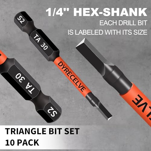 DYRECELVE 10-Pack Triangle Screwdriver, 2.56-In Magnetic Triangle Bit Set