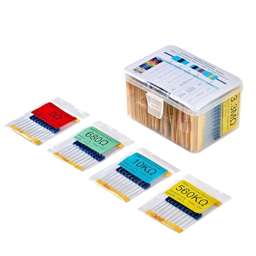 40 Values 400 pcs Metal Film Resistor Kit, 0Ω-3.3MΩ 1/2W 1% Full Copper Thick Leads (0.5mm). Includes 100ohm, 120ohm, 220ohm, 330ohm, 470ohm, 1K ohm, 10K ohm, and More. - size: 1/2W 40 Values 400 Pcs