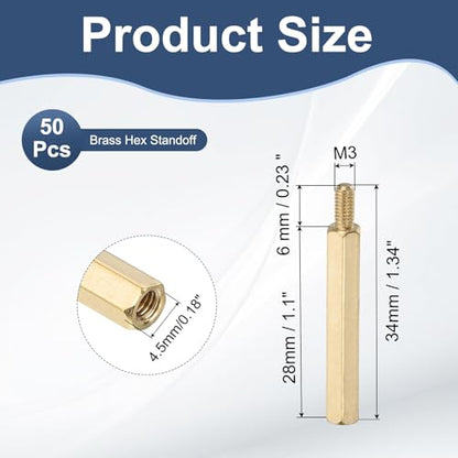 PATIKIL 50 Pcs Male to Female Thread Spacer Screws M3 x 28mm + 6mm Brass Hex Standoff PCB Motherboard Spacer Screw Nut for Drone Quadcopter Computer Electronic Projects Circuit Board - size: M3 x 28mm + 6mm