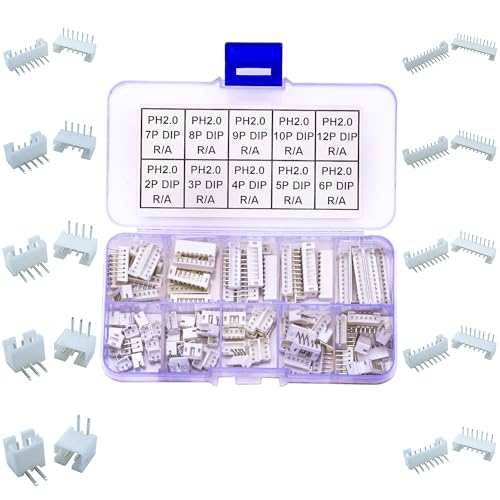 JST Connector Kit, PH2.0 DIP Header Jst 2mm Pitch IC Socket Plugs Adapter, JST-PH 2/3/4/5/6/7/8/9/10/12Pin DIP Header Side Type Right Angle Type Header (PH2.0-DIP-R/A) - size: JST-2.0MM-PH-DIP-Right Angle Header