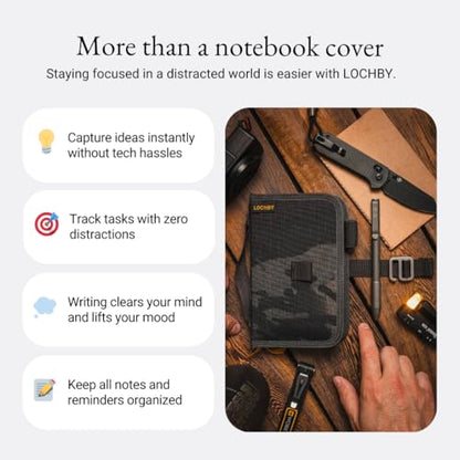 LOCHBY® Mini Field Journal | Water Resistant Waxed Canvas | Pen Loop | Included Tomoe River Notebook | Perfect for Travel, Art, Bullet Journal - color: Black Multicam, size: Pocket-size Hook