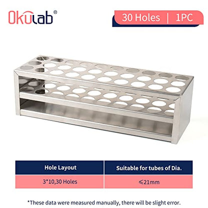 Test Tube Rack, 30 Holes Stainless Steel Test Tube Racks, with Extended Edges Providing Handles, Suitable for Tubes of Dia.≤21mm, Round Holes Test Tube Holder, for Classroom, Lab,TTRS30B1 - size: 30 Holes,for Tubes of Dia.≤21mm