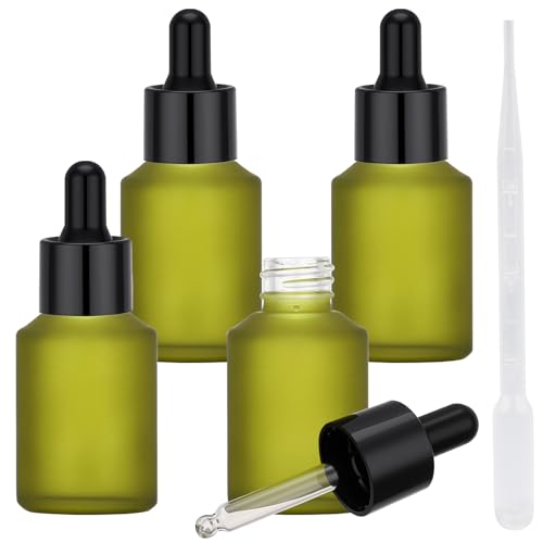 Segbeauty 1oz Dropper Bottle for Essential Oils, 4 Pack 30ml Travel Frosted Glass Bottle with Dropper, Empty Refillable Droppers for Face Hair Oils, Green Glass Mini Bottles for Travel Toiletries - color: Green, style: 4pcs 1oz