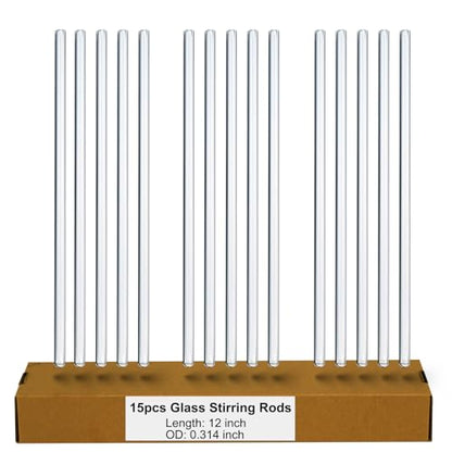 15 Pack 8mm Glass Stirring Rods, 12 Inch Borosilicate Rods for Lab - size: 12 inch 8 mm