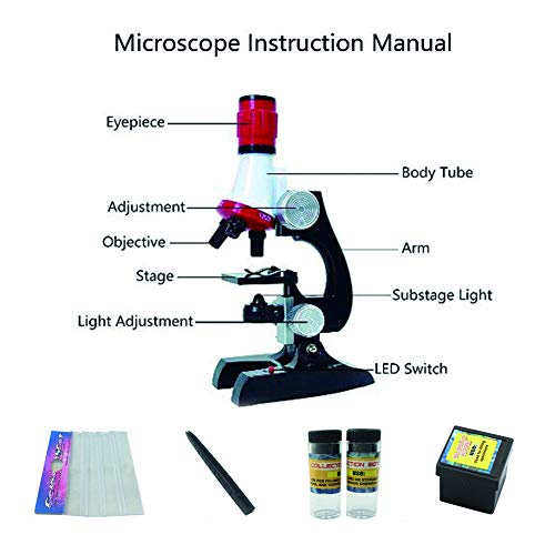 Little World Science Kits for Kids Beginner Microscope Kit with LED 100X 400X and 1200X Magnification Kids Educational Toy Birthday Halloween - color: Single color