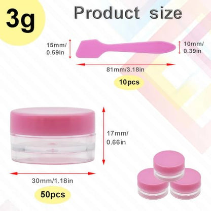 50 Pcs Makeup Sample Containers 3g/5g Sample Containers with Lids Tiny Sample Jars for Skincare Cream Lotion Jewelry Beads DIY Crafts Travel (FZG/3g/Fen) - color: pink, size: 3g