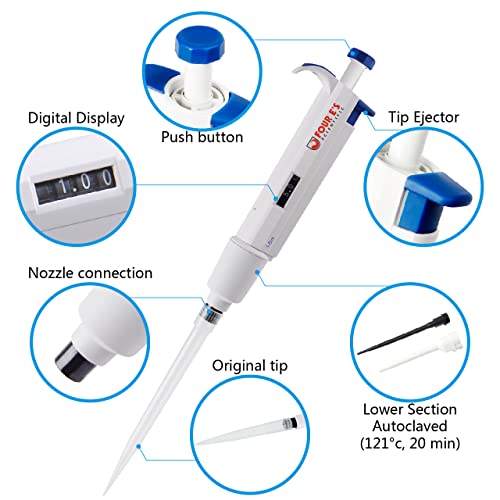 FOUR E'S SCIENTIFIC 1-5mL Pipette, Adjustable Volume Micropipette - size: 08 (1-5mL)