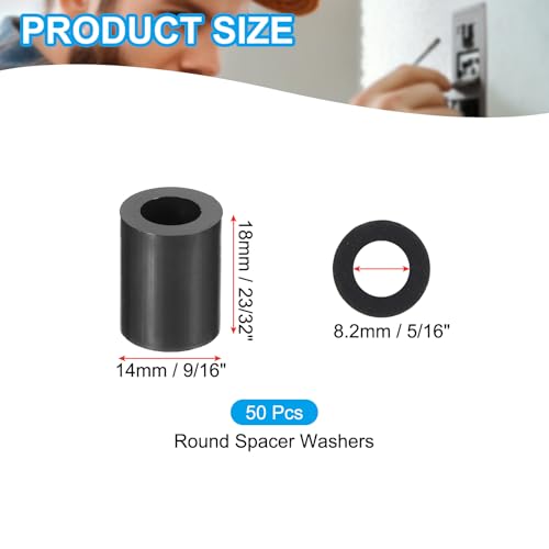 PATIKIL 50 Pcs M8 ABS Spacers 5/16" ID x 9/16" OD x 23/32" L - size: 5/16" ID x 9/16" OD x 23/32" L