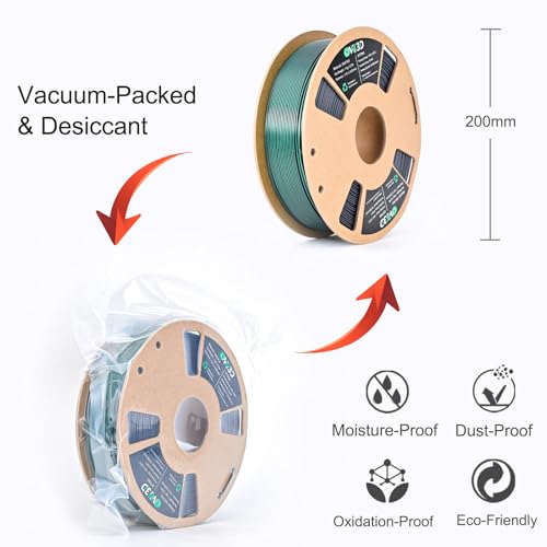 OVV3D Silk PLA Filament 1.75mm, Dual Color PLA Filament 3D Printer Filament, Black Green 3D Printing Filament +/-0.02mm, 1kg /2.2lb - color: Dual-color Black Green