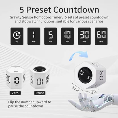 LUCKY TIME Flip Productivity Timer, 1, 5, 10, 30, 60 Min, Desk Cube Timer - color: White Hexagon