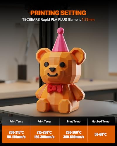 TECBEARS PLA+ Filament 1.75, 2kg Bundle, 0.25kg/Spool, 8 Packs - color: 0.25kg*8 Black, White, Grey, Olive Green, Blue, Pink, Orange, Red