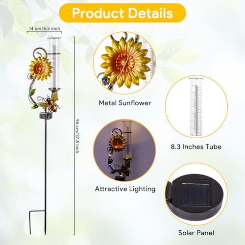 Stargarden Rain Gauge Outdoor, Solar Rain Gauge - color: Yellow Bee