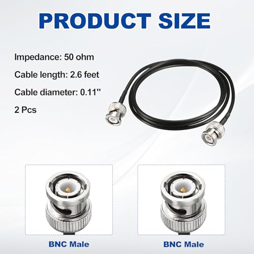 uxcell BNC Male to Male Coaxial Jumper Cable 50 Ohm 2.6 Feet RG174 2pcs - size: 2.6 Feet