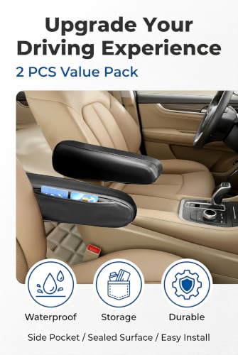 2 PCS Car Armrest Cover, Protector Sleeve with Storage Pocket Black