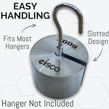 Eisco Labs - 500g (1.1 lb) Stainless Steel Slotted Mass – Durable Precision Weight with 2" Outer Diameter, Slotted for Lab, Physics & Educational Use, Single Pack
