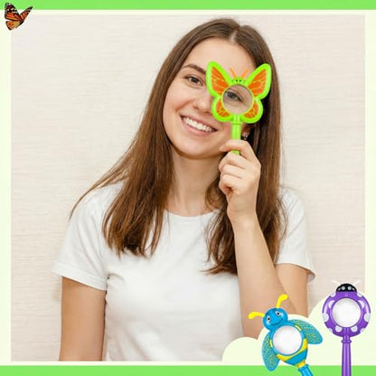 Oudain 3 Piece Flower Magnifying Glasses, Insect Butterfly Theme Handheld