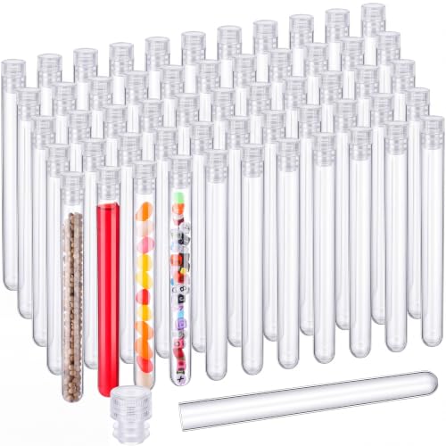 Hoteam 100 Pack Plastic Test Tubes with Caps, 25ml/6" Clear Tubes Vials - color: Clear Lid