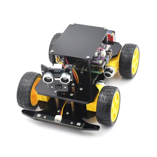 Adeept 4WD Smart Car Kit for Raspberry Pi 5/4B/3B/3B+(Board Not Included), Line Tracking, Light Tracing, Obstacle Avoidance, Servo Motor, OLED Display, Buzzer, LED Dot Matrix Display - style: Ordinary Wheels