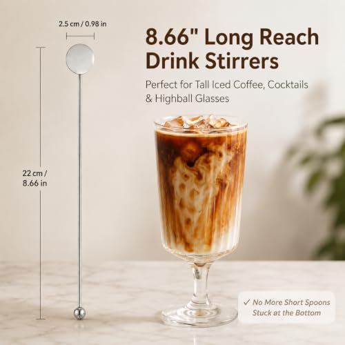Cocktail Stirrers 8.66" - Silver Steel Swizzle Sticks, 4 Pack