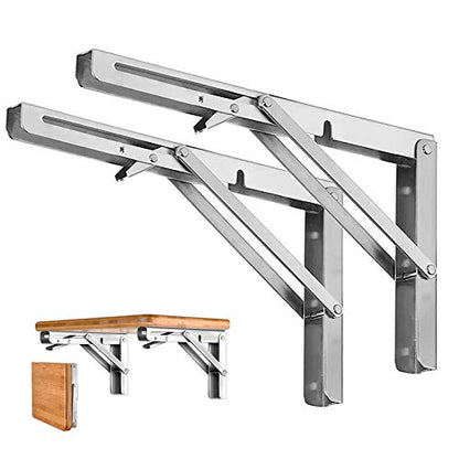 Storystore Folding Shelf Brackets - 16 Inch Heavy Duty Stainless Steel Collapsible Shelf Bracket for Bench Table, Space Saving DIY Bracket, Max Load: 550lb （2 PCS） - size: 16 Inch
