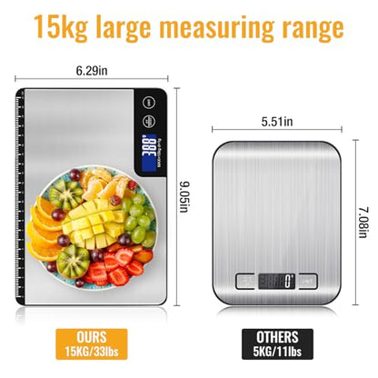 Diyife 33lb Digital Kitchen Scale with Large Weighing Area (9 in)
