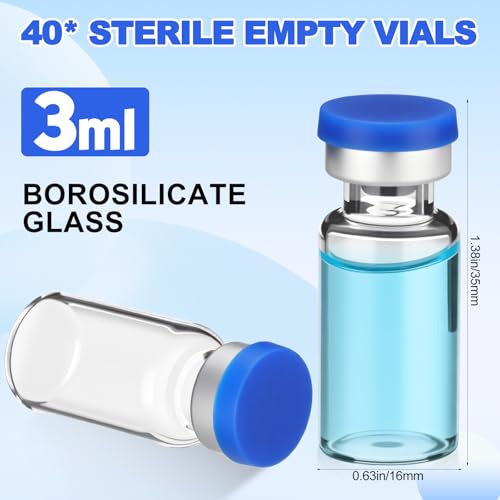 40 Pcs 3ml Sterile Vials Empty Vials for Injection, Blue Lid - color: Blue Lid